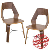 Lumisource B30-CRVNIR WLCHAR2 Curvini Mid-Century Modern Barstool in Walnut Wood and Charcoal Fabric - Set of 2